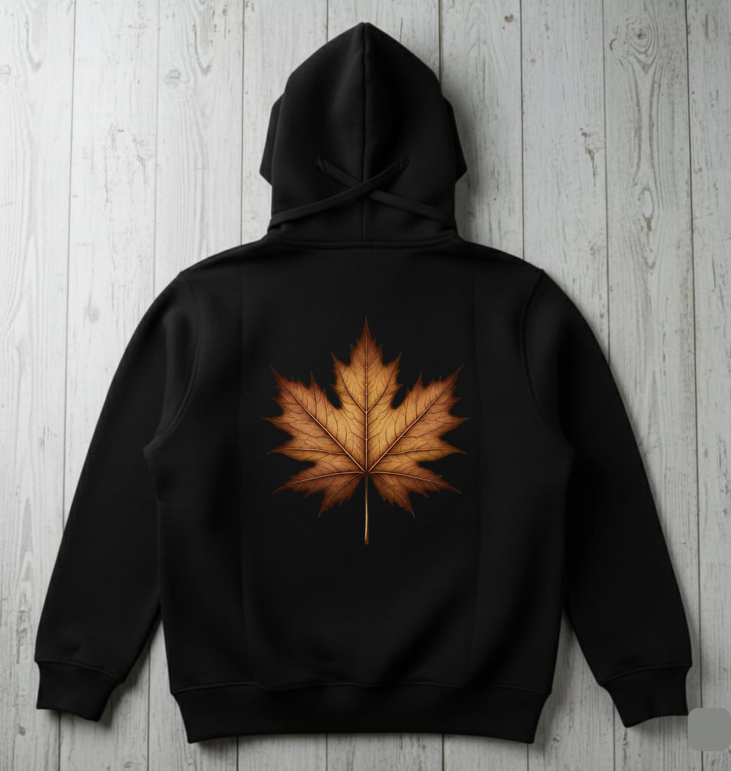 Chinar Leaf Black Hoodie - Kashmiri Autumn Harud