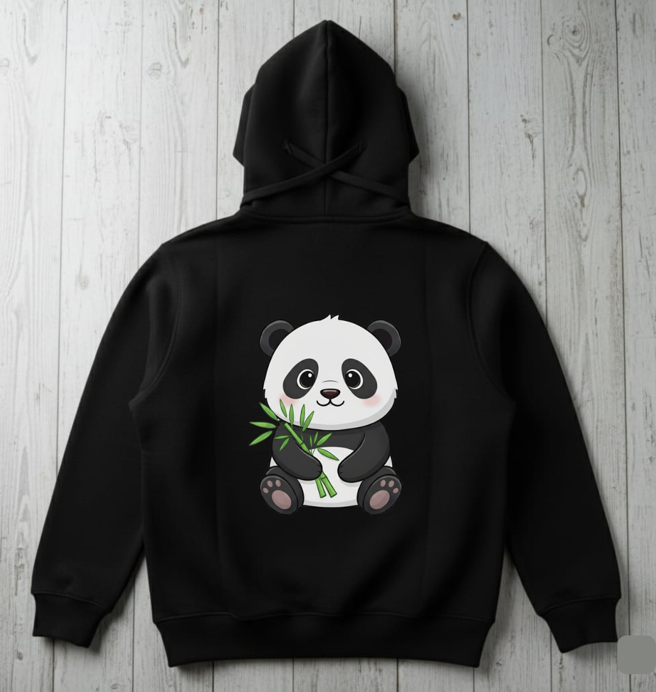 Cute Panda with Bamboo Graphic Hoodie - Black